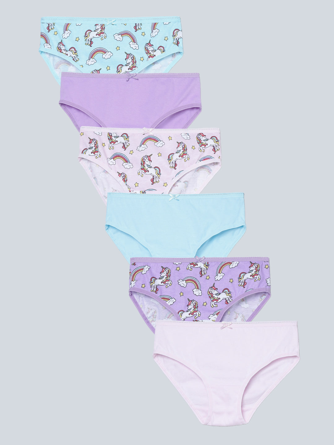 Girls Brief - Unicorn All Over Print & Solid Multicolor Brief Pack of 6