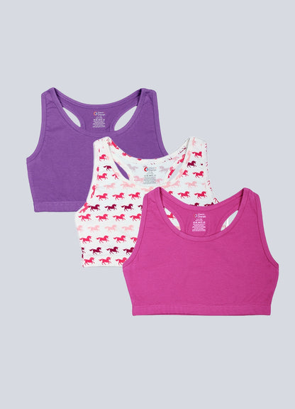 Sports Bra -Solid Colour & Horse All over Print combo of 3