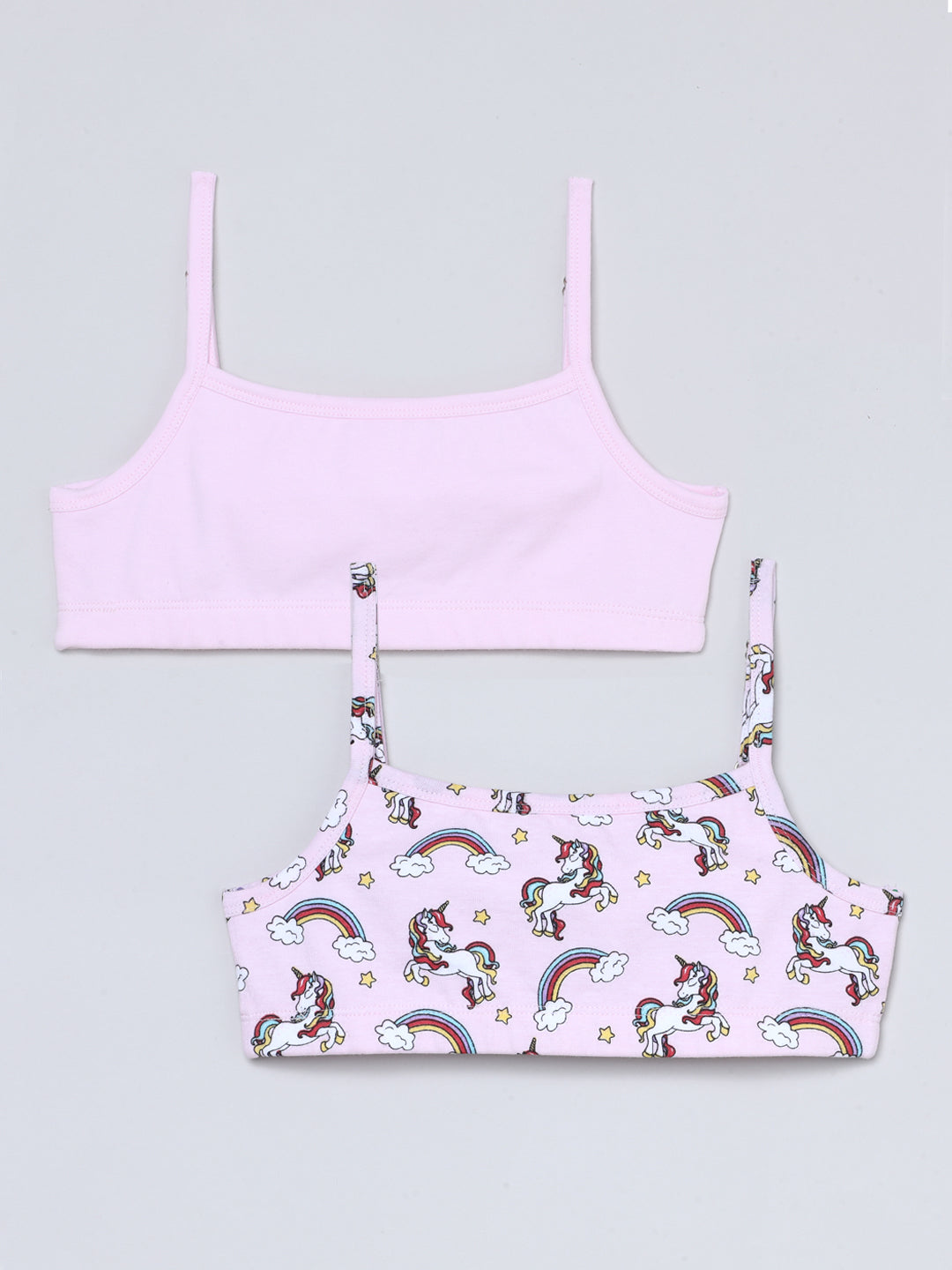 Beginners Bra - Unicorn All Over Print & Solid  Pink (Pack of 2) - CharmnCherish