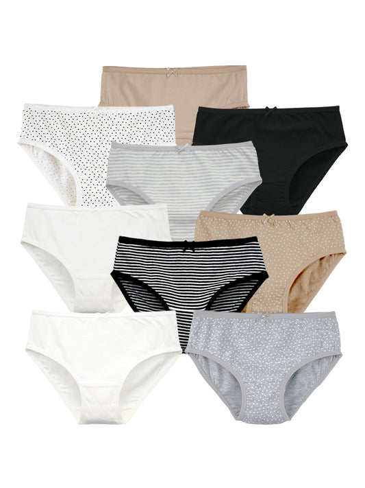 Girls Brief _polka dot & Stripes Printed Brief Pack of 9