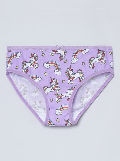 Girls Brief - Unicorn All Over Print & Solid Multicolor Brief Pack of 6