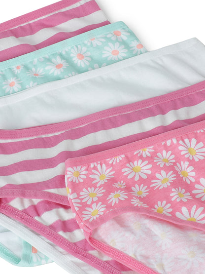 Girls Brief -Flower All over & Stripe Printed Brief Pack of 5