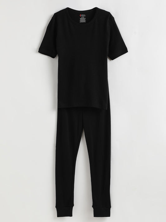 Unisex Thermal  Short Sleeve Vest & Pant _Black