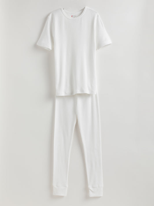 Unisex Thermal Short Sleeve Vest  & Pant _White