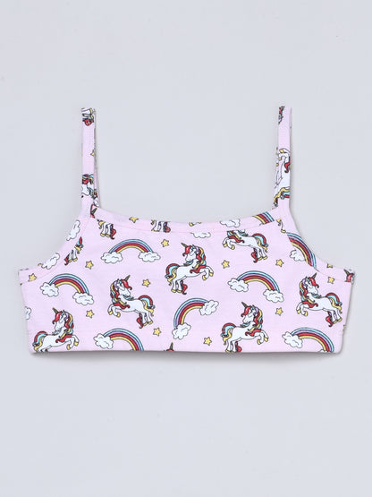 Beginners Bra - Unicorn All Over Print & Solid  Pink (Pack of 2) - CharmnCherish