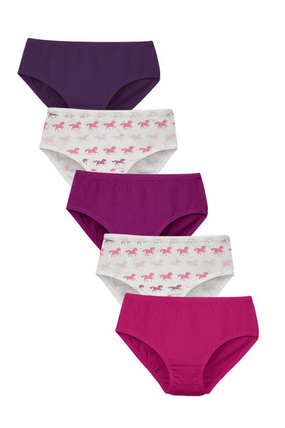 Girls Brief - Unicorn All Over & Solid Colour Combo  Pack of 5