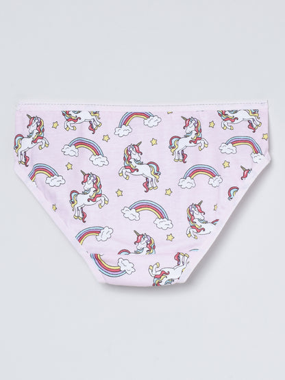 Girls Brief - Unicorn All Over Print & Solid Multicolor Brief Pack of 6