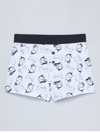 Boxer - Shark All Over Print & Solid Color Combo  Pack Of 3