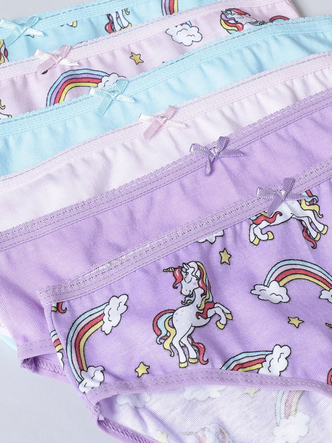 Girls Brief - Unicorn All Over Print & Solid Multicolor Brief Pack of 6