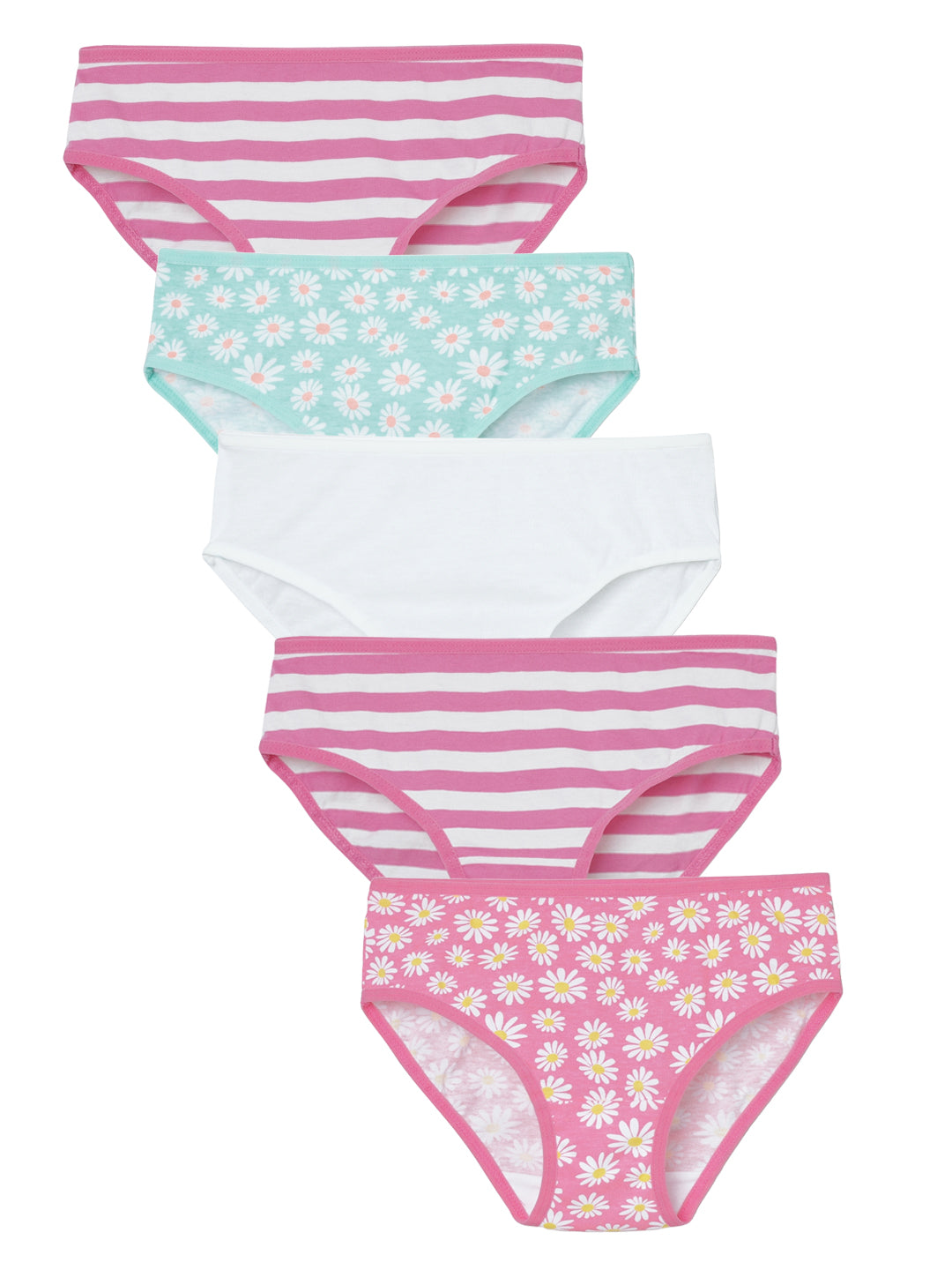 Girls Brief -Flower All over & Stripe Printed Brief Pack of 5