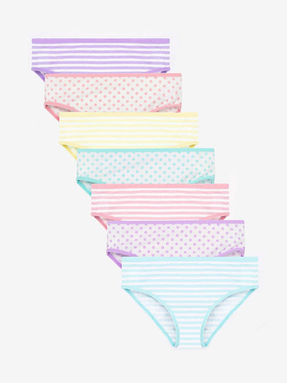 Girls Multicolor Polka Dot & Stripes All Over Printed Brief Pack Of 7 - CharmnCherish