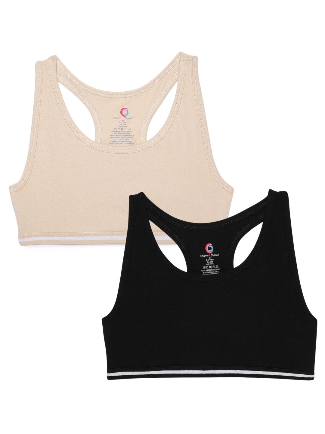 Sports Bra - Beige and Black (Pack of 2) - CharmnCherish